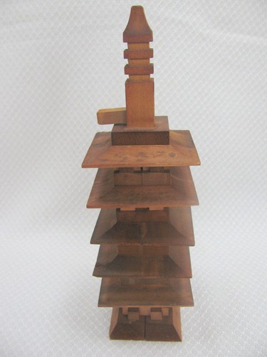 Vintage Kumiki Wood Puzzle Pagoda Tower Made in Japan 9 ½”