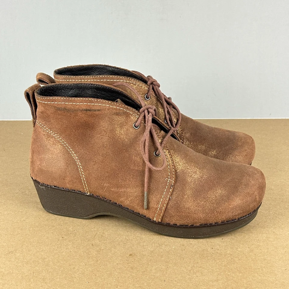 Dansko Lucille Suede Metallic Booties Womens 11.5/12 EU 42 Brown Copper Lace Up - Image 3 of 4