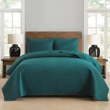 Cotton King Quilt Bedding Sets, 3 King 98 by108inch Turquoise Diamond Pattern