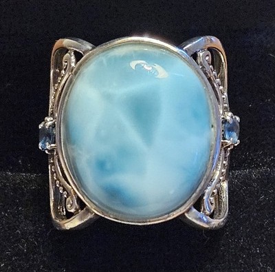 Vtg NOA Thailand 925 Sterling Silver Cabochon  Larimar Artisan Ring 10.9g Sz 8