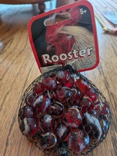 Rooster Glass Mega Marbles 24 Players 1 Shooter Red White