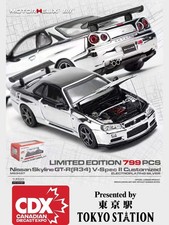 Motorhelix 1:64 NISSAN Skyline GT-R(R34) V-Spec II Electroplating Silver CDX