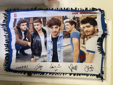 One Direction 1D Fleece Blanket fringe blue/black boy band 55" x 41" throw RARE
