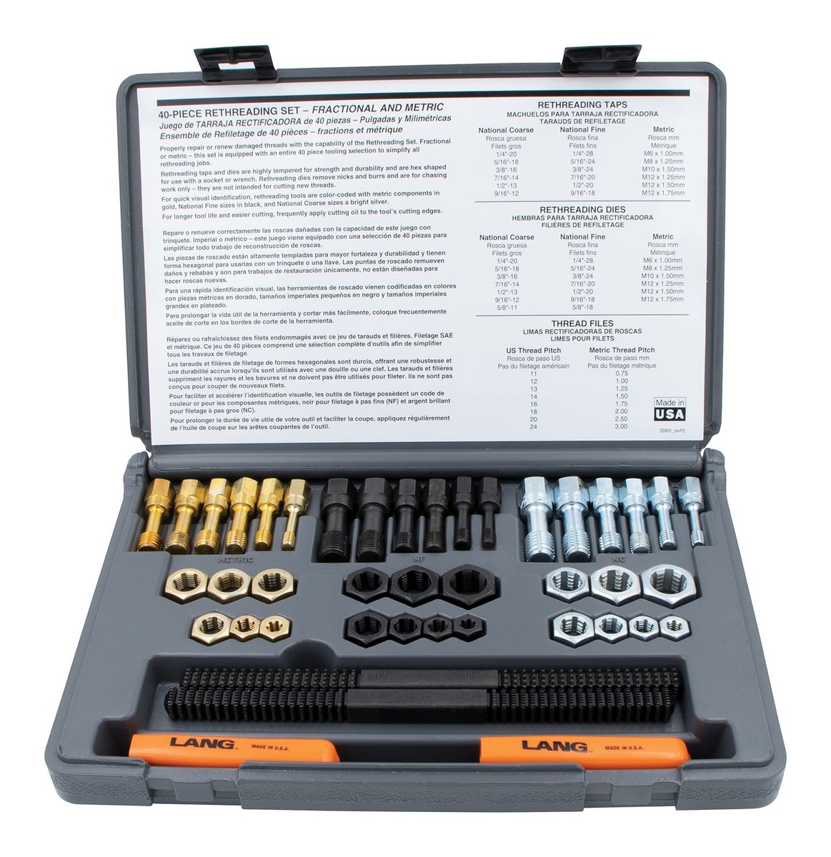 Lang 972 40 Piece Fractional and Metric Thread Restorer Kit | eBay