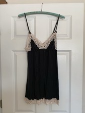 Victoria  s Secret, Baby Doll Nightgown, Black With Cream, Lace Sz Medium