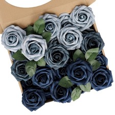 25 Pcs Artificial Dusty Blue Roses Fake Flowers Wedding Bouquet Centerpiece