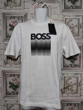 Image of BOSS Men's White Crew Neck Short Sleeve T-Shirt Size L Logo