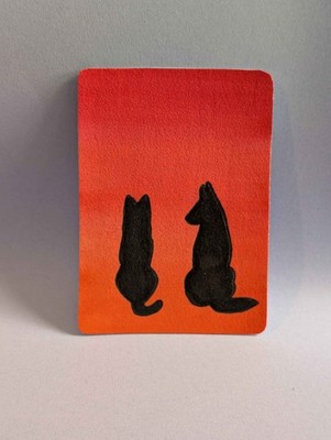 Hunde bewundern Sonnenaufgang ACEO Original Kunstkarte OOAK 