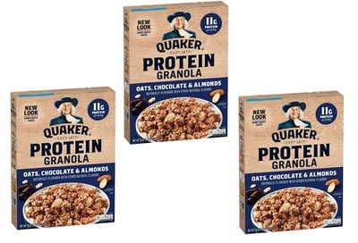 3 Pack Quaker Protein Granola Oats Chocolate & Almonds 18 oz  Whole Grain Crunch