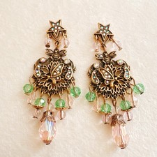 Vintage-Inspired Butterfly Chandelier Earrings Crystal Beads Gold Tone