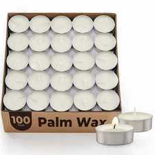 Unscented Palm Tea Lights Candles 100 Pack Bulk, 4.5 Hours Long Burning White...