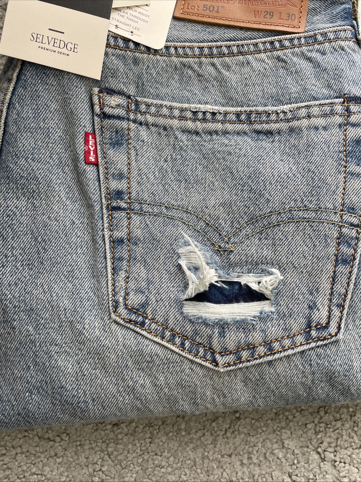 Levi's Premium Big E 501 Original Fit Selvedge Blue Jeans Men's Size 29 X 30 Fly thumbnail 9