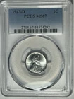 1943 D LINCOLN CENT PCGS MS 67