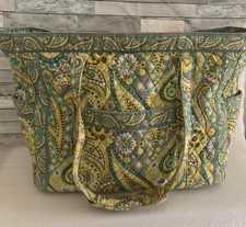 Womens Retired Lg  Tote Bag Vera Bradley Lemon Parfait Yellow Turquois Paisley