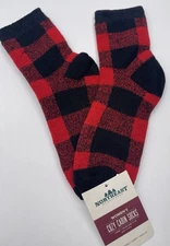 Northeast Outfitters Cozy Cabin Socks Red Buffalo Plaid Womens 5-10 Aloe Infused