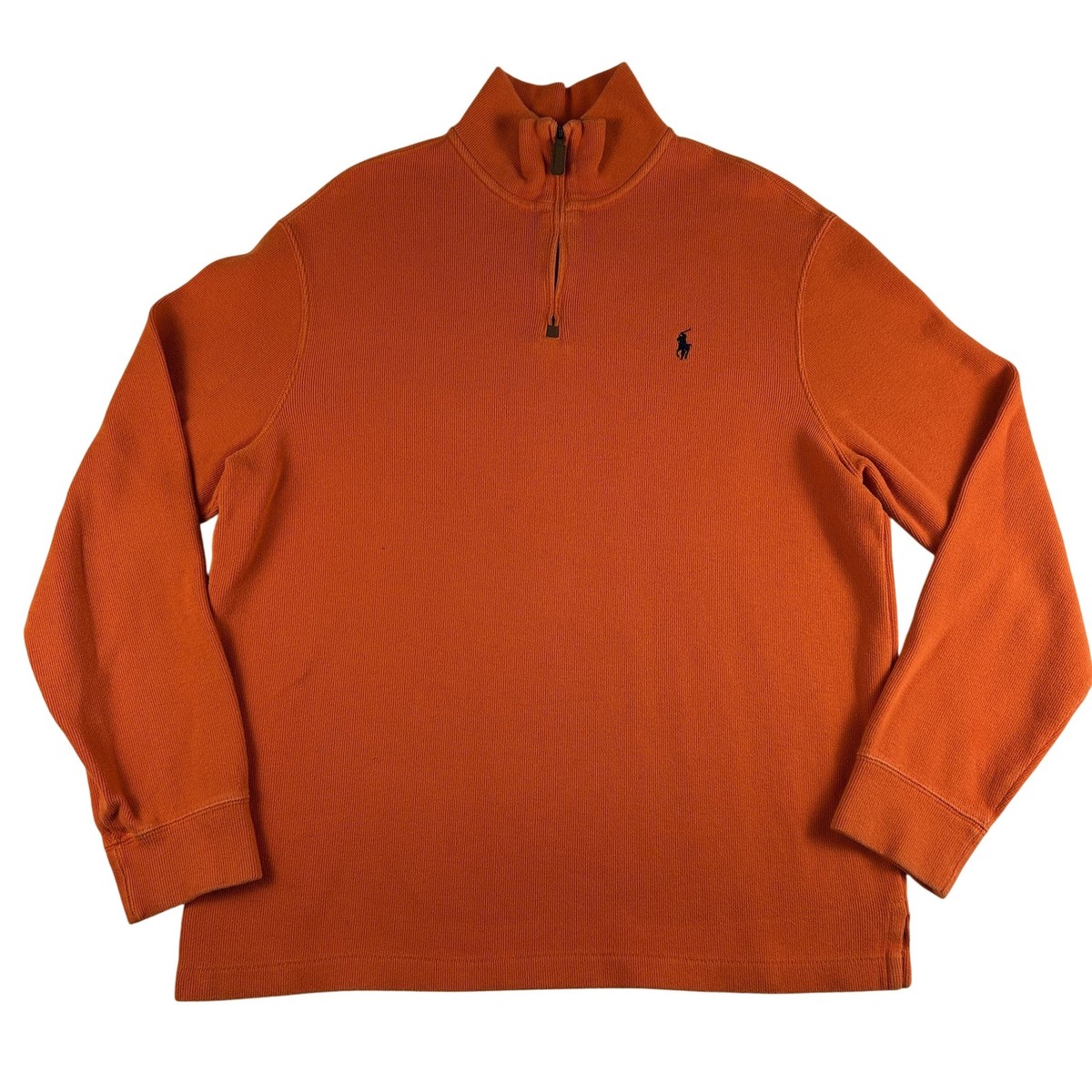 【みかん】新品‼️ POLO RALPH LAURENトレーナー M 150 Polo Ralph Lauren Sweater Mens Large Orange Knit Quarter Zip Mock