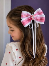 Valentine's Day Pink White Hearts Hair Bow 5"