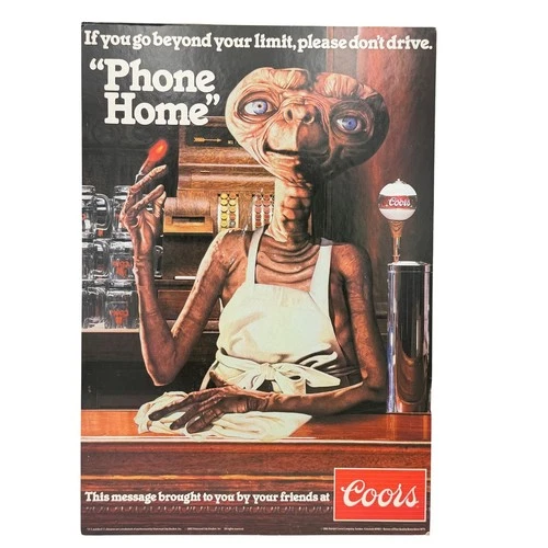 Vtg 1982 Coors ET Bartender Phone Home Beer Promo Cardboard Standee Sign E.T.