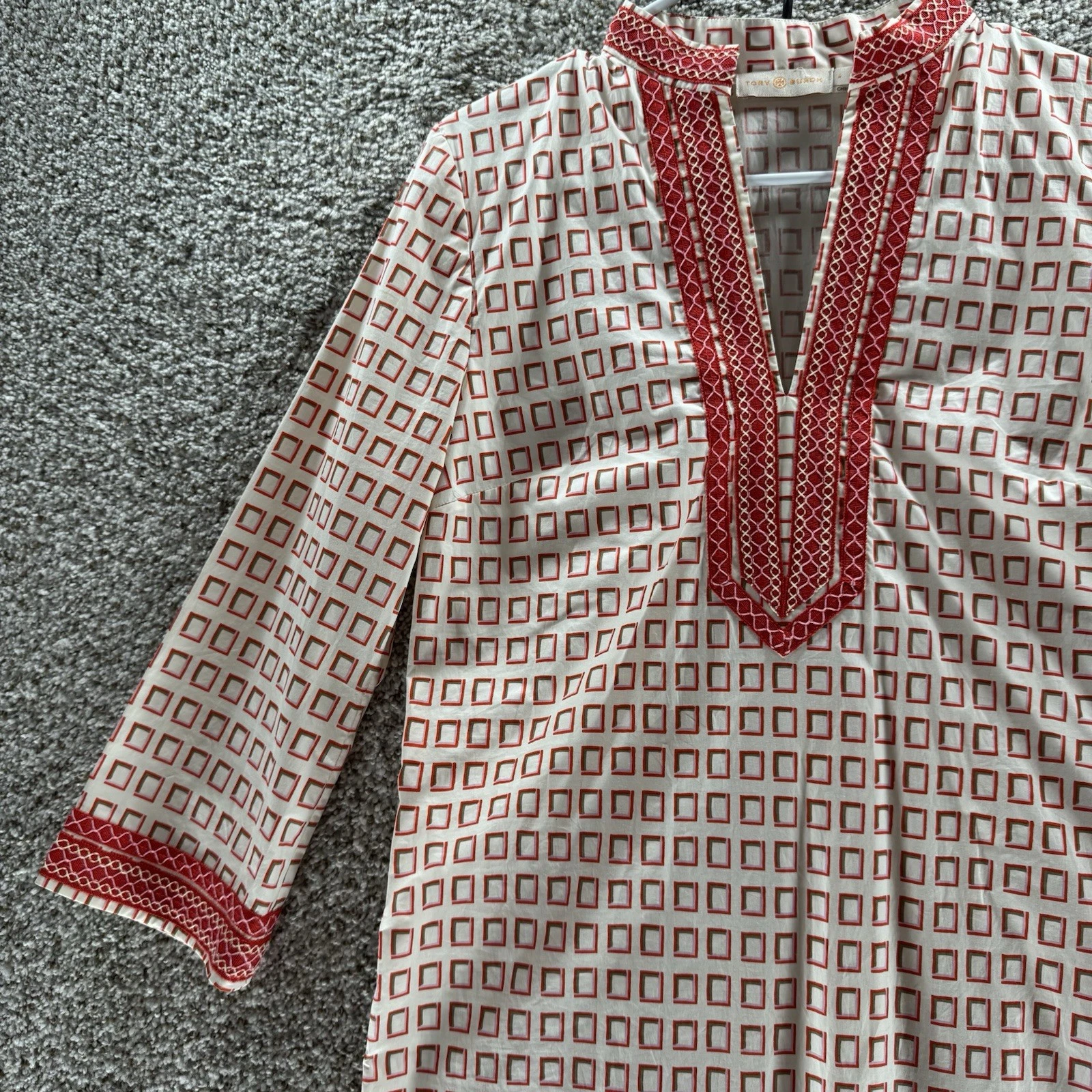 TORY BURCH Tori Burch tunica stampa rossa mini abito cornice quadrata copricostume cotone donna 4