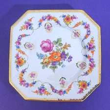 Schumann Germany Antique Dresden Flowers Octagonal Salad Plate               560
