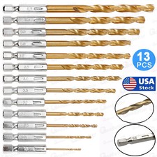 13PCS HSS Twist Drill Bit Set Metal Titanium 1/4" Hex Shank Kit QUICK RELEASE US