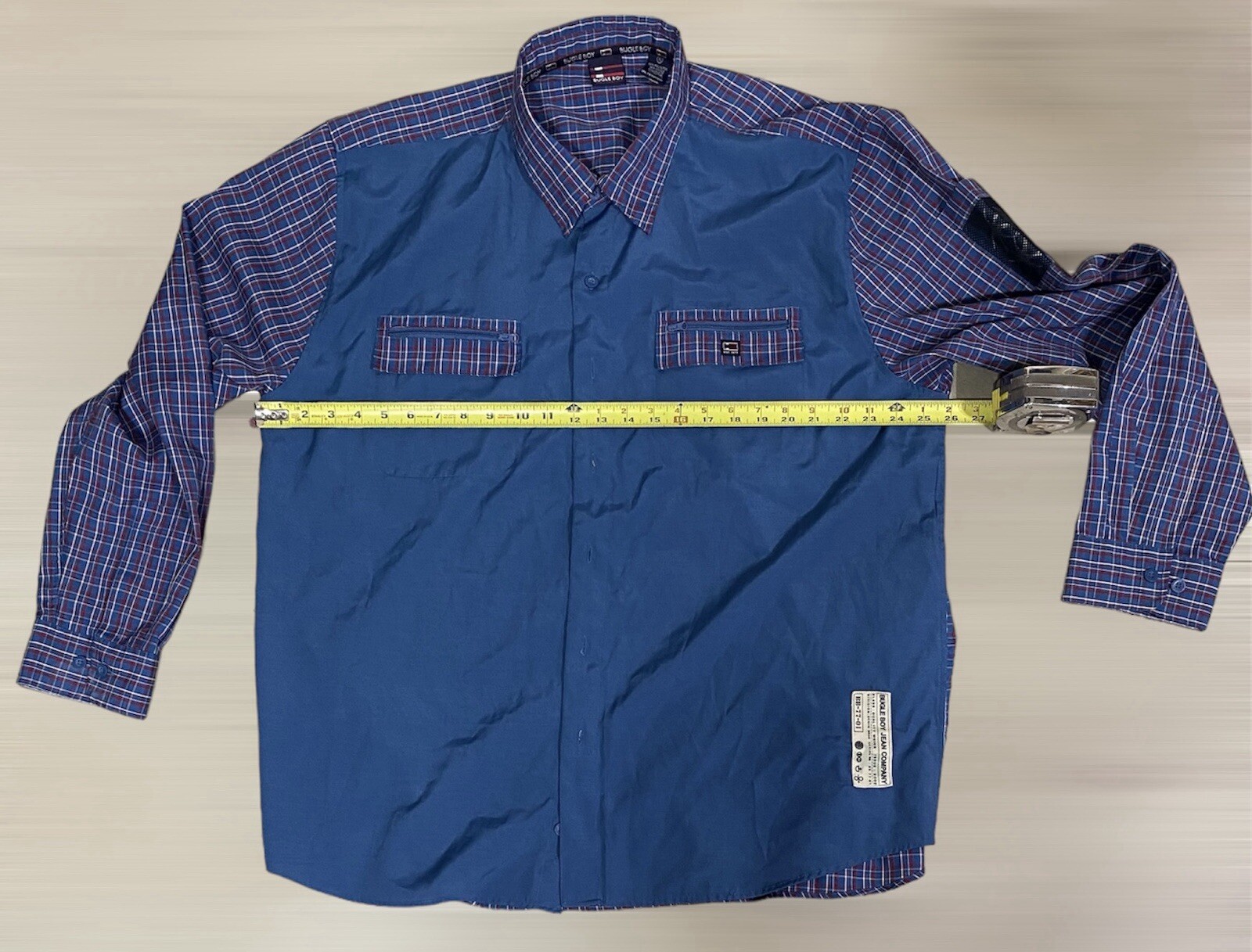 Bugle Boy Solid Plaid Blue Button Down Long Sleev… - image 9