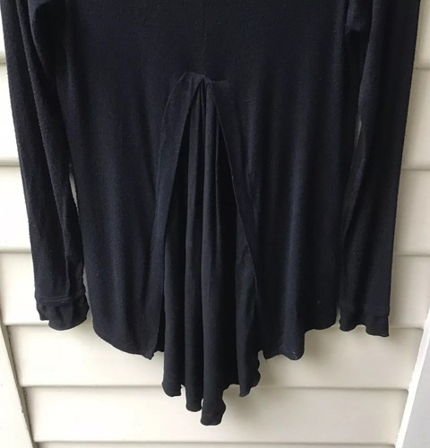 M A Dainty Black Top Fishtail Back 8 XS Scoop Neck Handkerchief Hem Stretch - Picture 6 of 7
