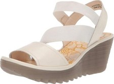 FLYLONDON Women's YESA Wedge Elastic PullOn Sandal, Off-White/Mousse, Size EU 37