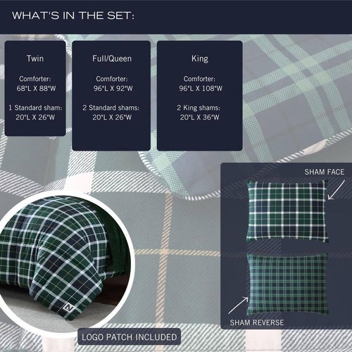 Nautica Comforter Set King-Size Reversible Microfiber Plaid Blue/Green (3-Piece) - Picture 6 of 7