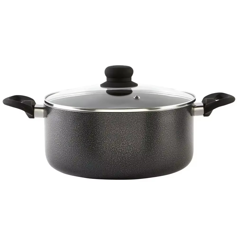 Non-Stick Aluminum Sauce Pot Stock Pot With Glass Lid, Black 4qrt