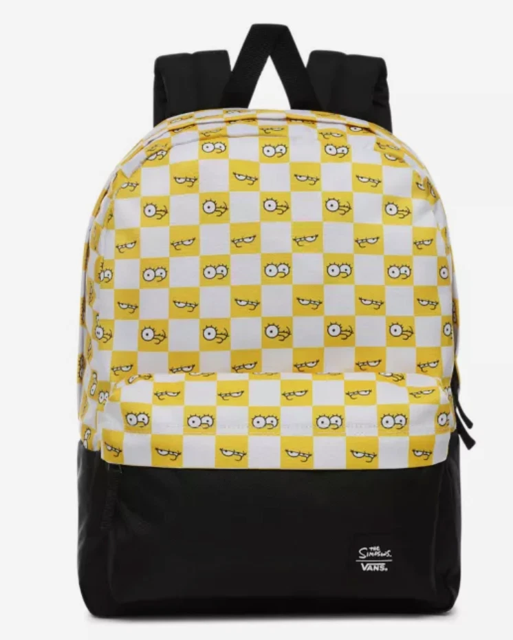 Mochila escolar infantil Simpsons X Vans quadriculada (Lisa) olhos amarelo/branco nova com etiquetas - Imagem 2 de 4