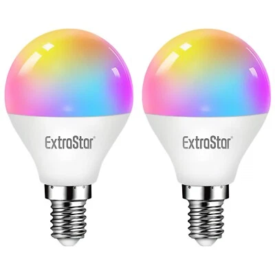 EXTRASTAR 2 Pack G45 WiFi RGB Smart LED Light Bulb E14 Screw iOS Android Alexa Google Home