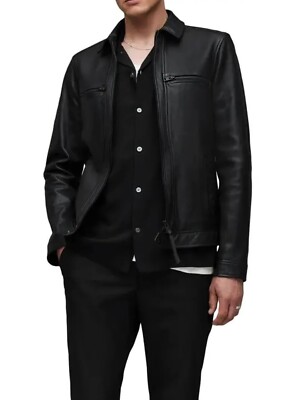 Leather Jacket Men's Biker Motorcycle Style Men Sheep Skin Racer Soft Black 21
