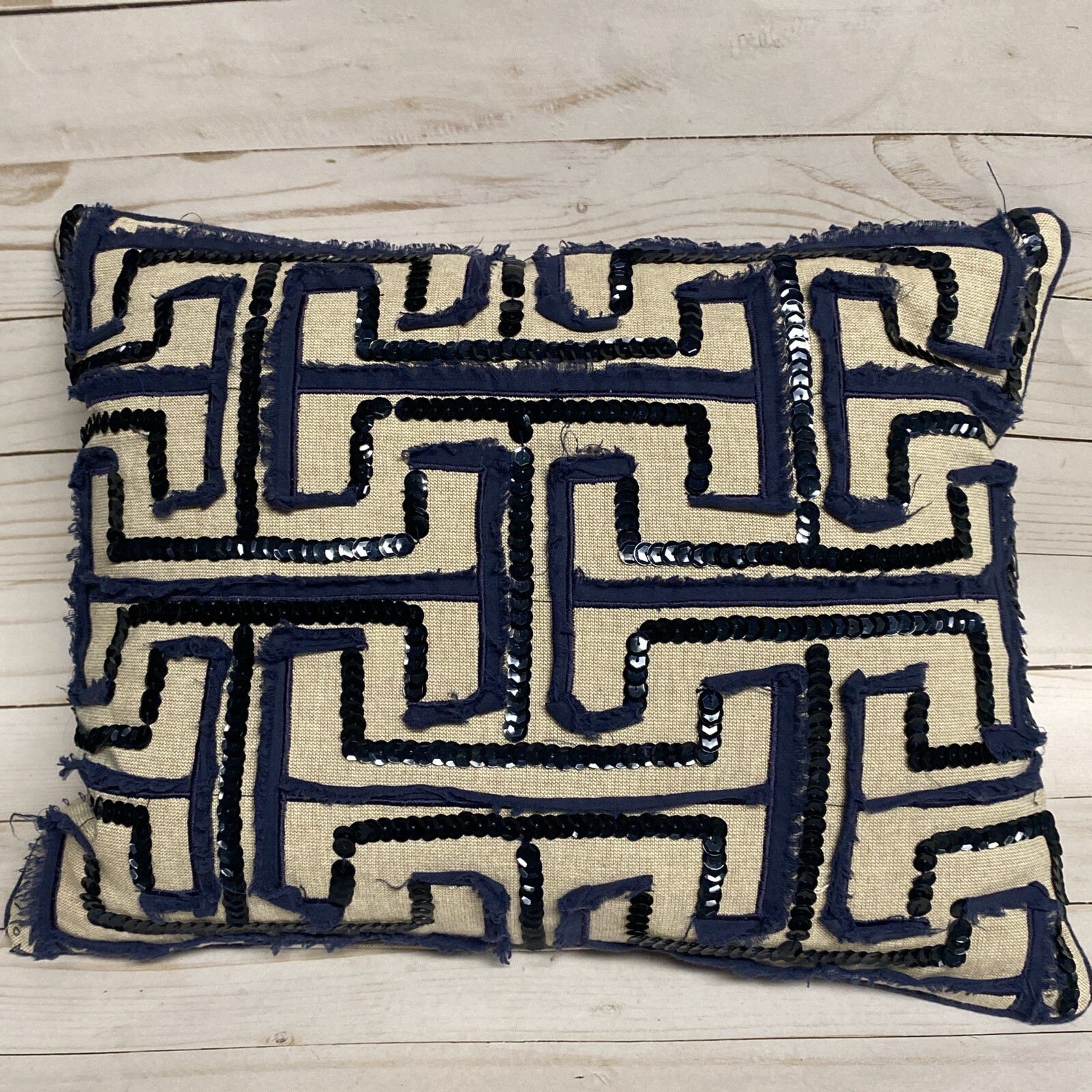 Kim Seybert Living Sequin Throw Pillow Cotton Navy Boho 15x12 Pair Of 2 eBay