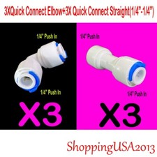 3 Pc Push In Straight 3 Pc Quick Connect Elbow Fitting Connector RO 1/4-1/4