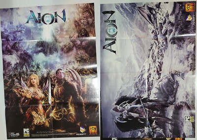 2x AION Asmodae & Elysea Double Sided Folded Posters with Map Landscape PC 2009
