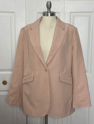 DG2 Diane Gilman Size Large Blush Pink Gabardine Blazer 1 Button Women s L