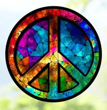 Peace Sign Faux Stained-Glass WINDOW CLING Sun-catcher Size 8" Round Vinyl