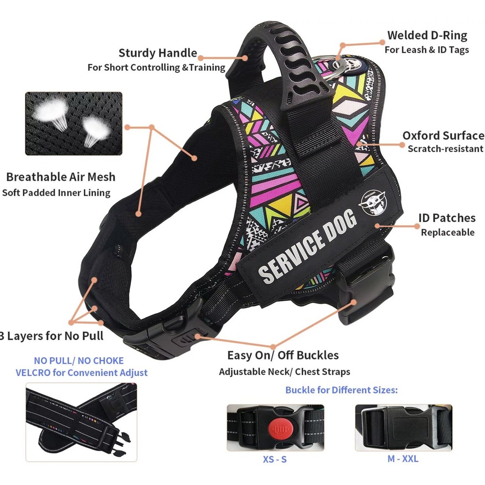 Adjustable Reflective No-Pull Dog Harness Vest for Outdoor Service Pets Size L