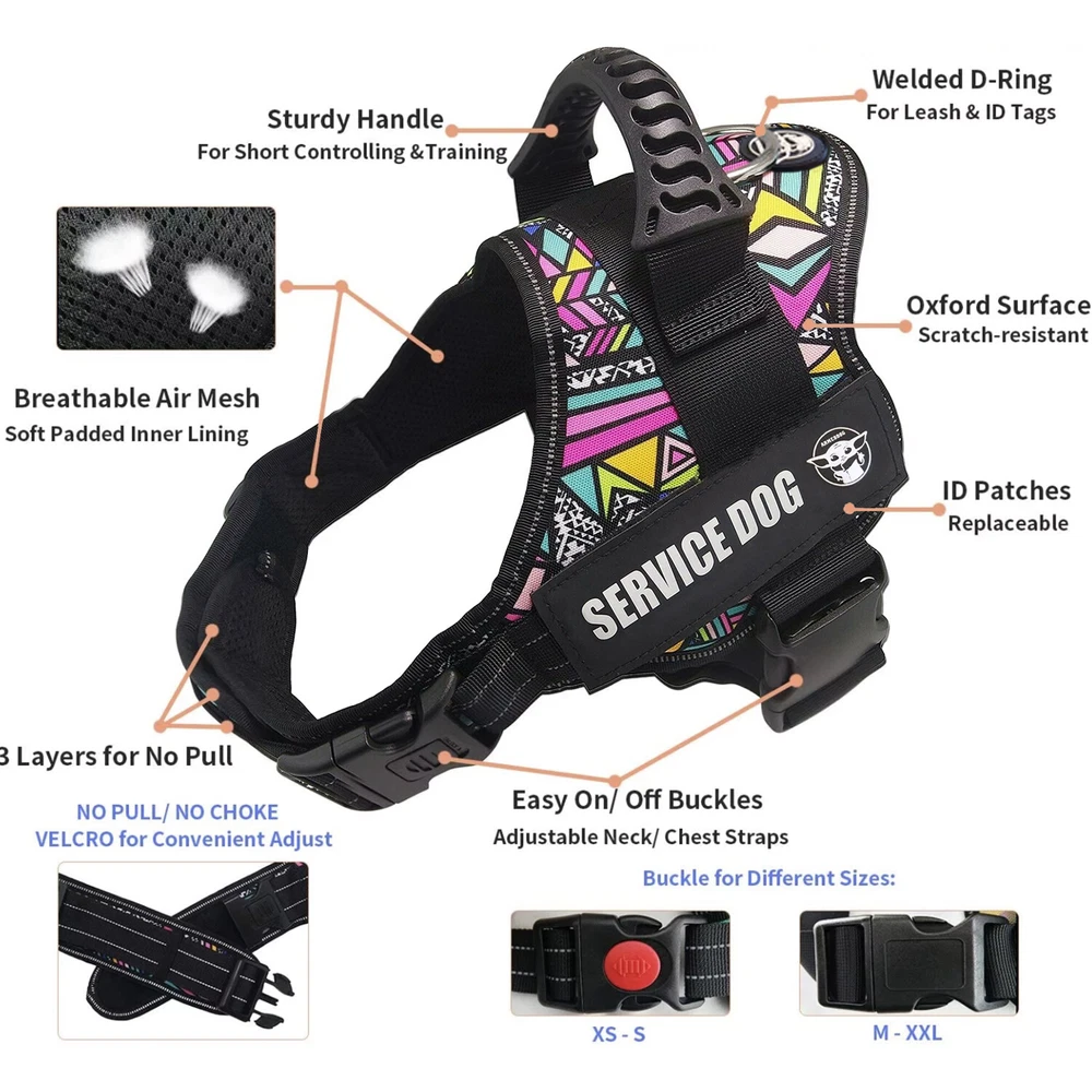 Dog Harness M Adjustable Reflective No Pull No Choke Outdoor Vest Service Pet BY