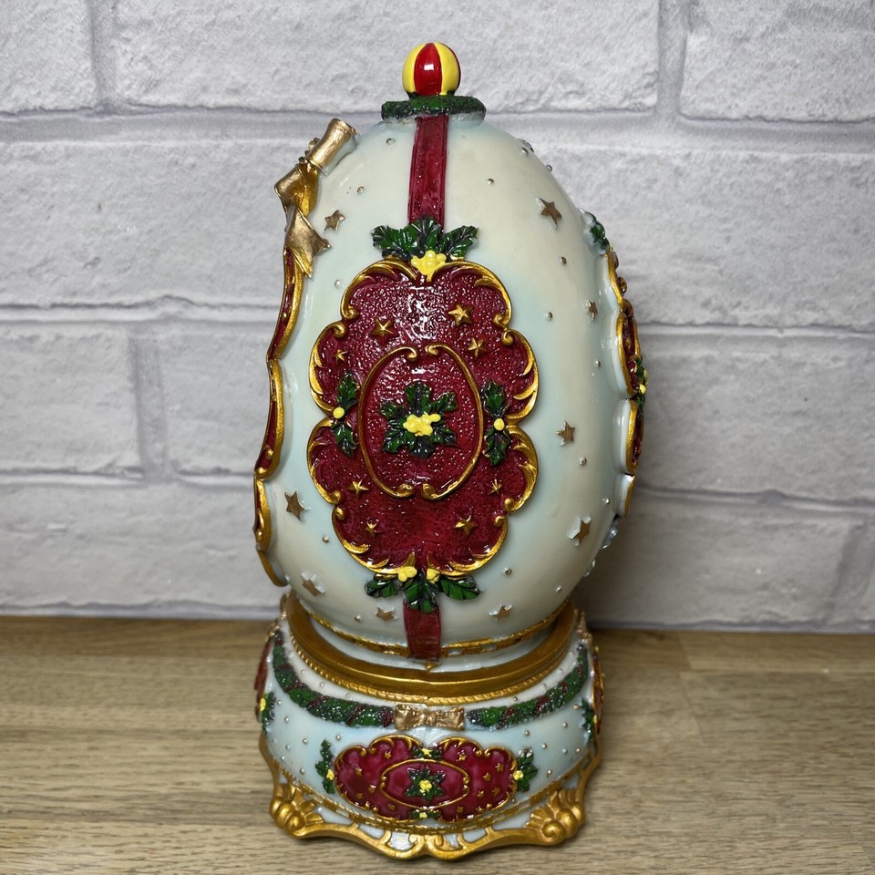 RARE Resin Egg Shaped Windup Music Box Xmas Tree We Wish You Merry