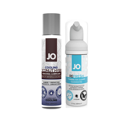JO SiliconeFree Hybrid Cooling Lubricant 4oz + Refresh Foaming Toy Cleaner 1.7oz