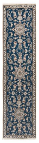 Tapis persan noué à la main Nain 311 x 77 cm - fin, tapis oriental, tapis, coureur, bleu - Photo 1/8