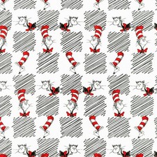 Dr Seuss CAT IN THE HAT By-the-HALF-yard Black White squares cotton Fabric