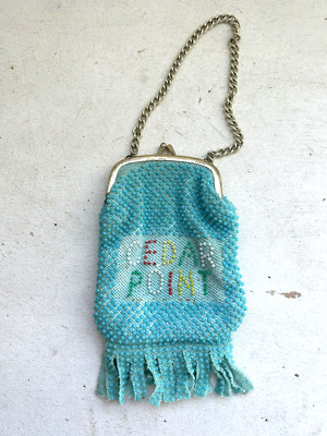 Vintage CEDAR POINT Amusement Park SOUVENIR Beaded Handbag Clasp Change Purse 
