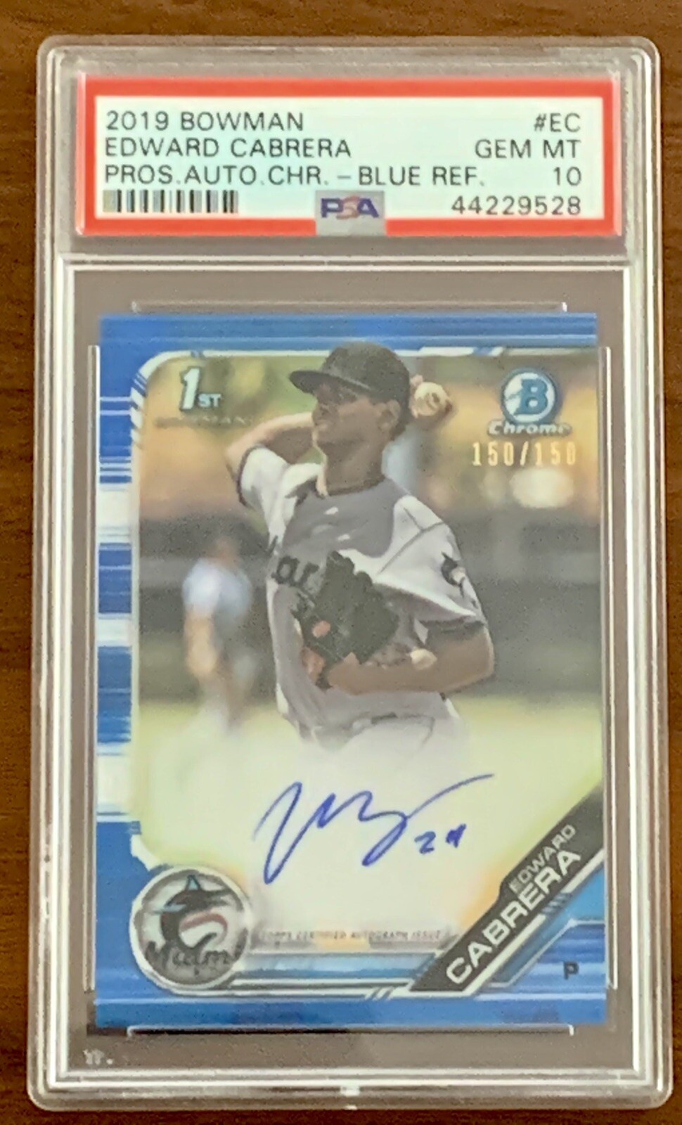 2019 Bowman Chrome Prospects Edward Cabrera Blue Refractor Auto 150/150 PSA 10
