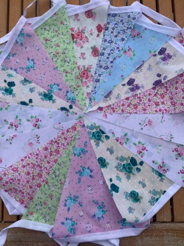 20ft / 6m FABRIC CLEARANCE BUNTING.FLORAL SHABBY CHIC.HANDMADE.WEDDING.GARLAND. - Picture 1 of 2