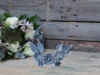 Vintage Zink Kranz HäNgedeko Shabby Chic Metall Blumen BläTter Grau Ø 10 Cm