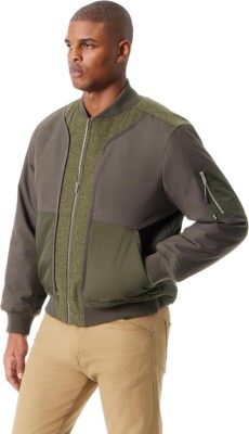 Bass Outdoor Mens Regular fit Mixed Media Bomber Jacket Coat  Green Solid, M
