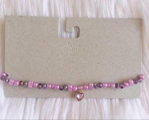 Collana UO Mix Cher perle gemme strass cuore ciondolo OS NUOVA CON ETICHETTE $20 chiusura estensibile - Foto 4 di 8